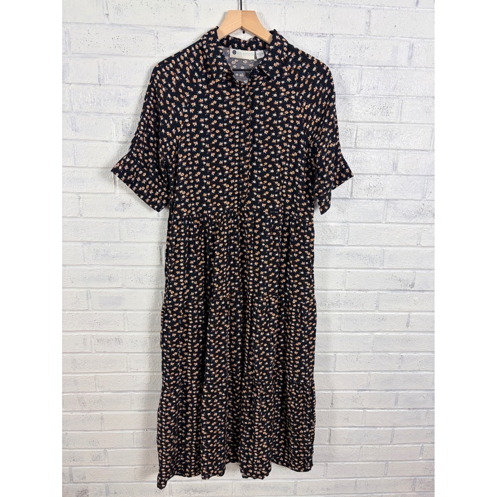 Vermont Country Store Ella Simone Ditsy Floral Midi Dress Womens M Black Pockets